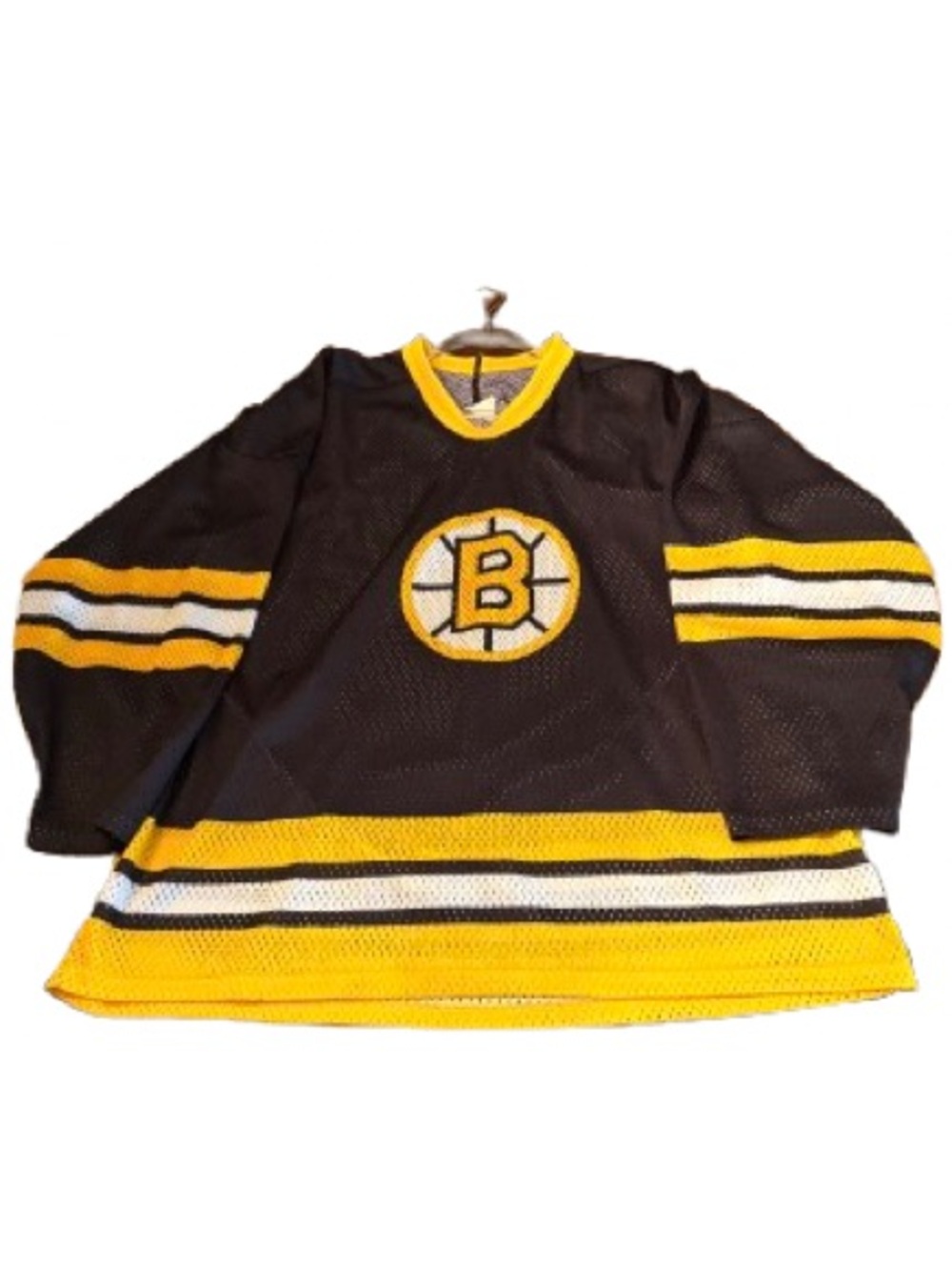 Vintage 80s Boston Bruins CCM Maska Mesh Hockey Jersey XL Black Gold great cond